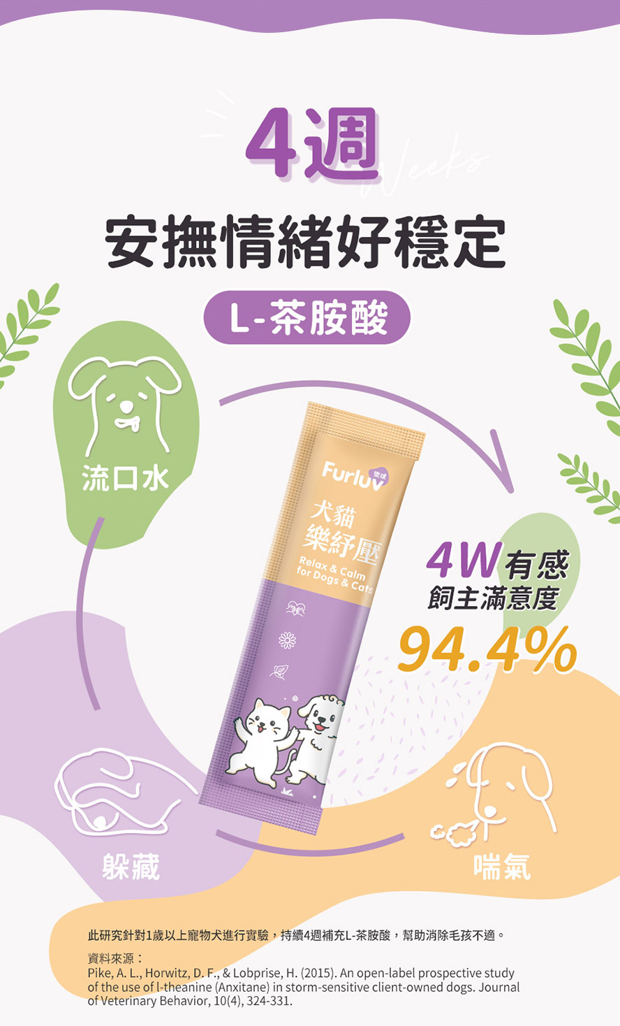 L-茶胺酸對狗有用嗎？犬隻研究顯示連續補充4週，有助維持放鬆穩定的情緒。