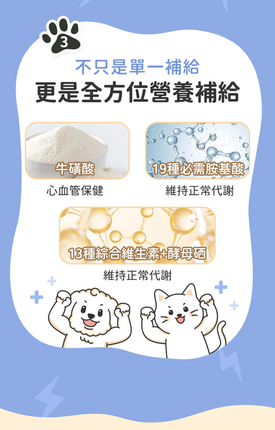 完整營養素補給:綜合維生素與胺基酸,幫助維持正常食慾。