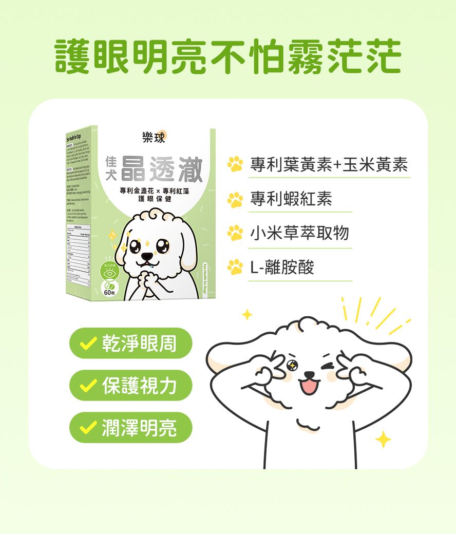 狗狗明亮眼睛,都吃樂球佳犬晶透澈。