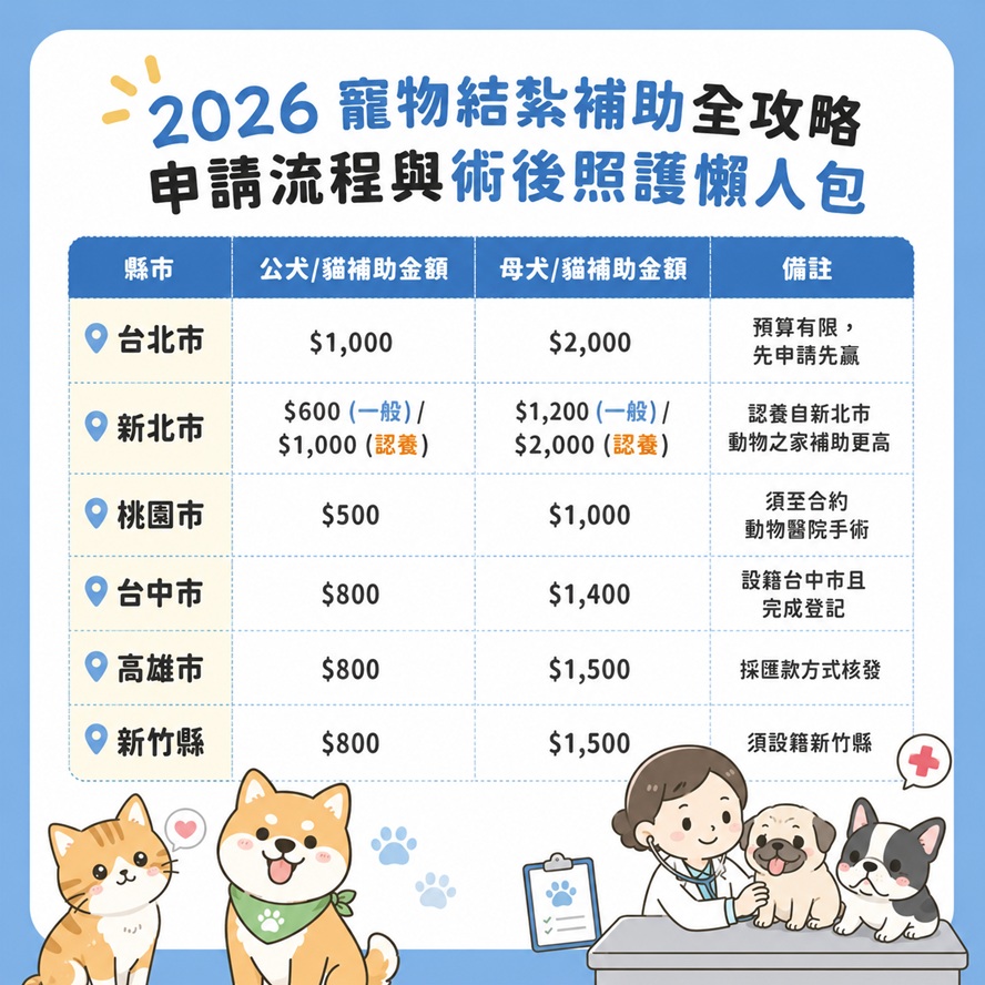 2026 全台結紮補助金額一覽表