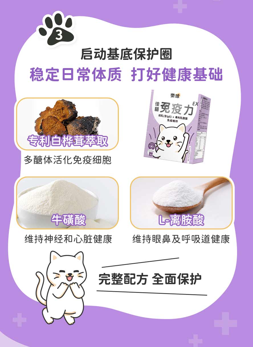 白桦茸、离胺酸与牛磺酸，内含多糖体，打造强健体质，维持身体健康。