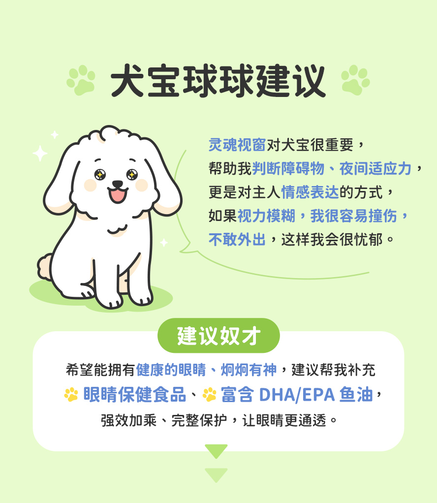 犬宝的内心建议与心声，帮助它们维持清晰实视力，延缓眼睛老化，这就教你眼睛保健的方法。