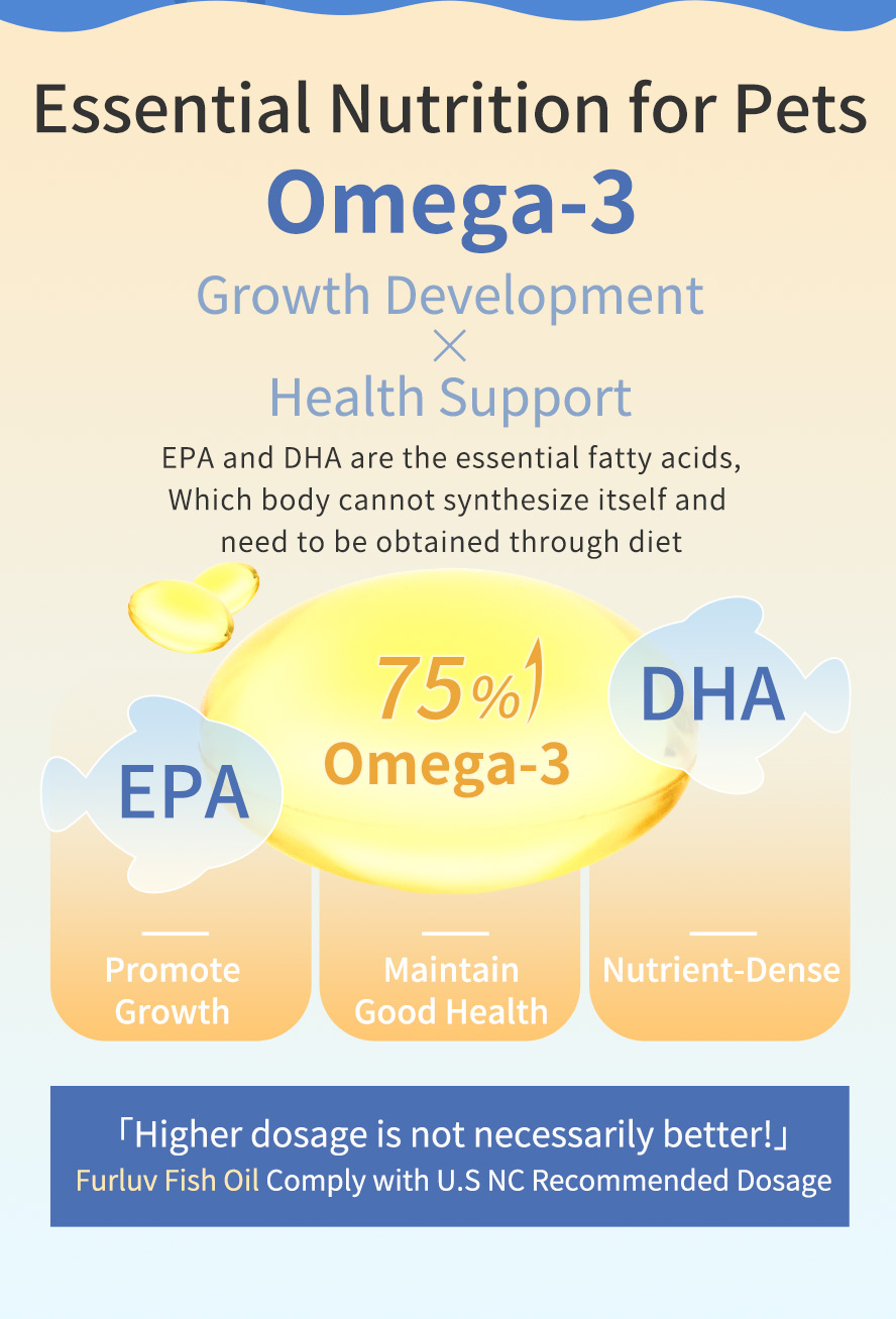 Omega-3 contains EPA and DHA which is esstial for body, it is important in maintain pet's health and growth.