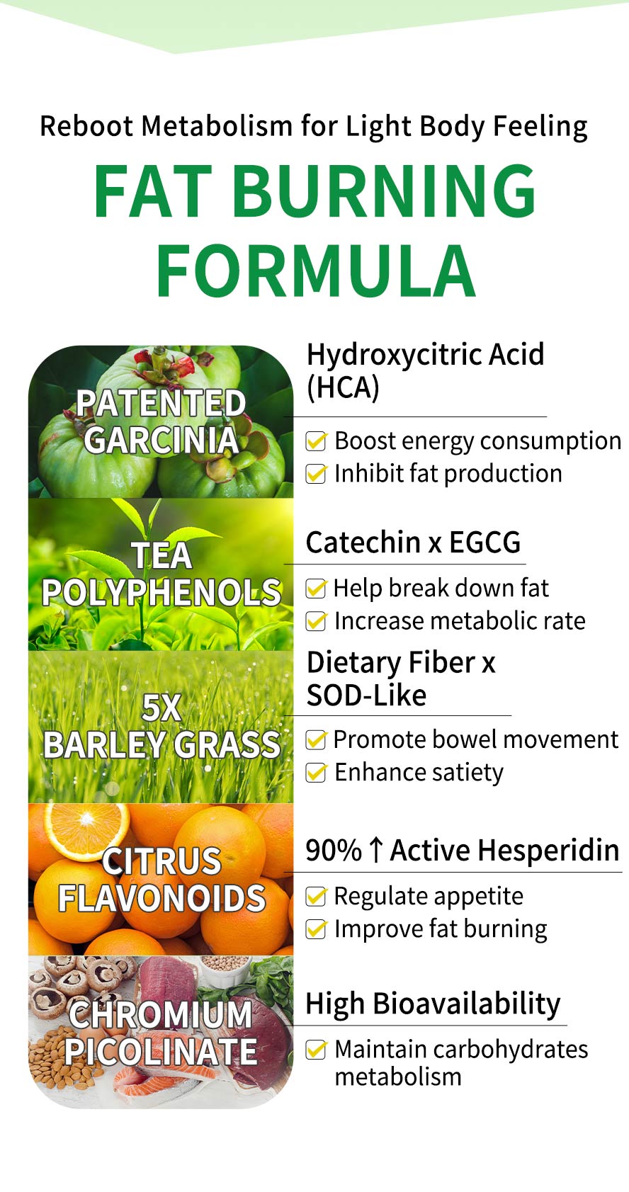 SiimHeart Barley Grass has fat burning formula with garcinia to enhance diet control effect.