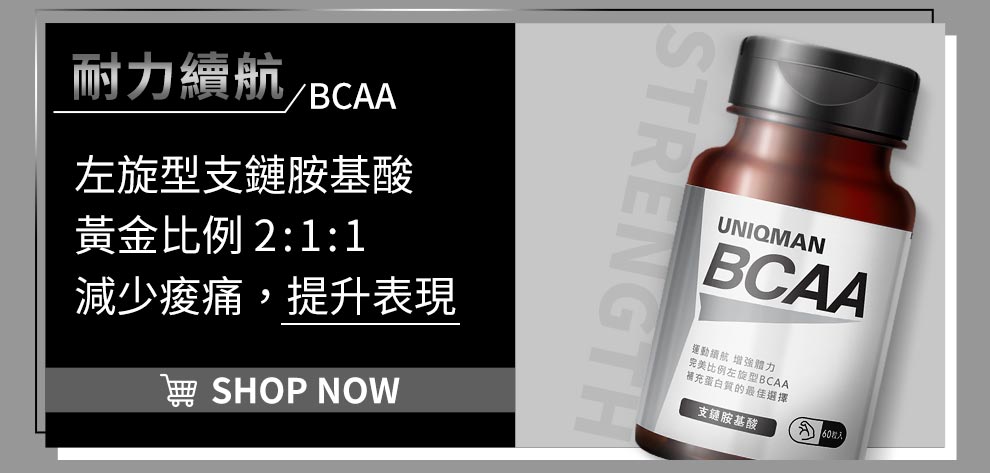 除了乳清蛋白，BCAA也是補充蛋白質的好方法之一。黃金比例的支鏈氨基酸可以幫助人體更好吸收蛋白質，並且舒緩肌肉不適。