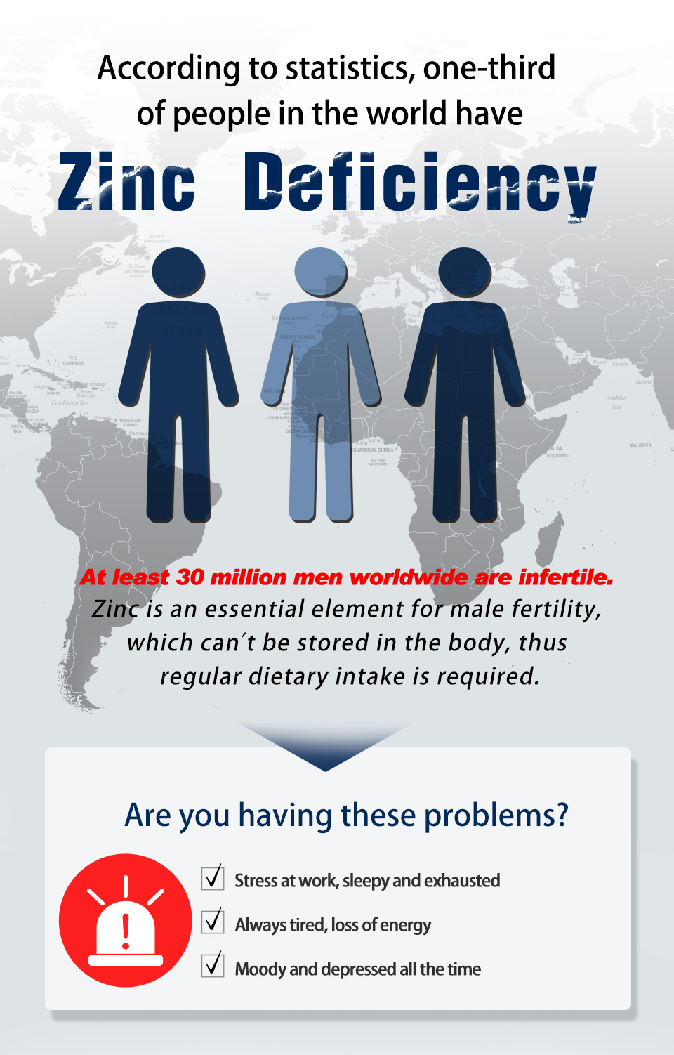 Zinc deficiency can lead to infertility, lowered motility, quantity and quality of man's reproductive ability 