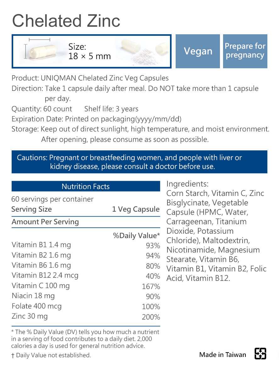 UNIQMAN Chelated Zinc regulates physical function