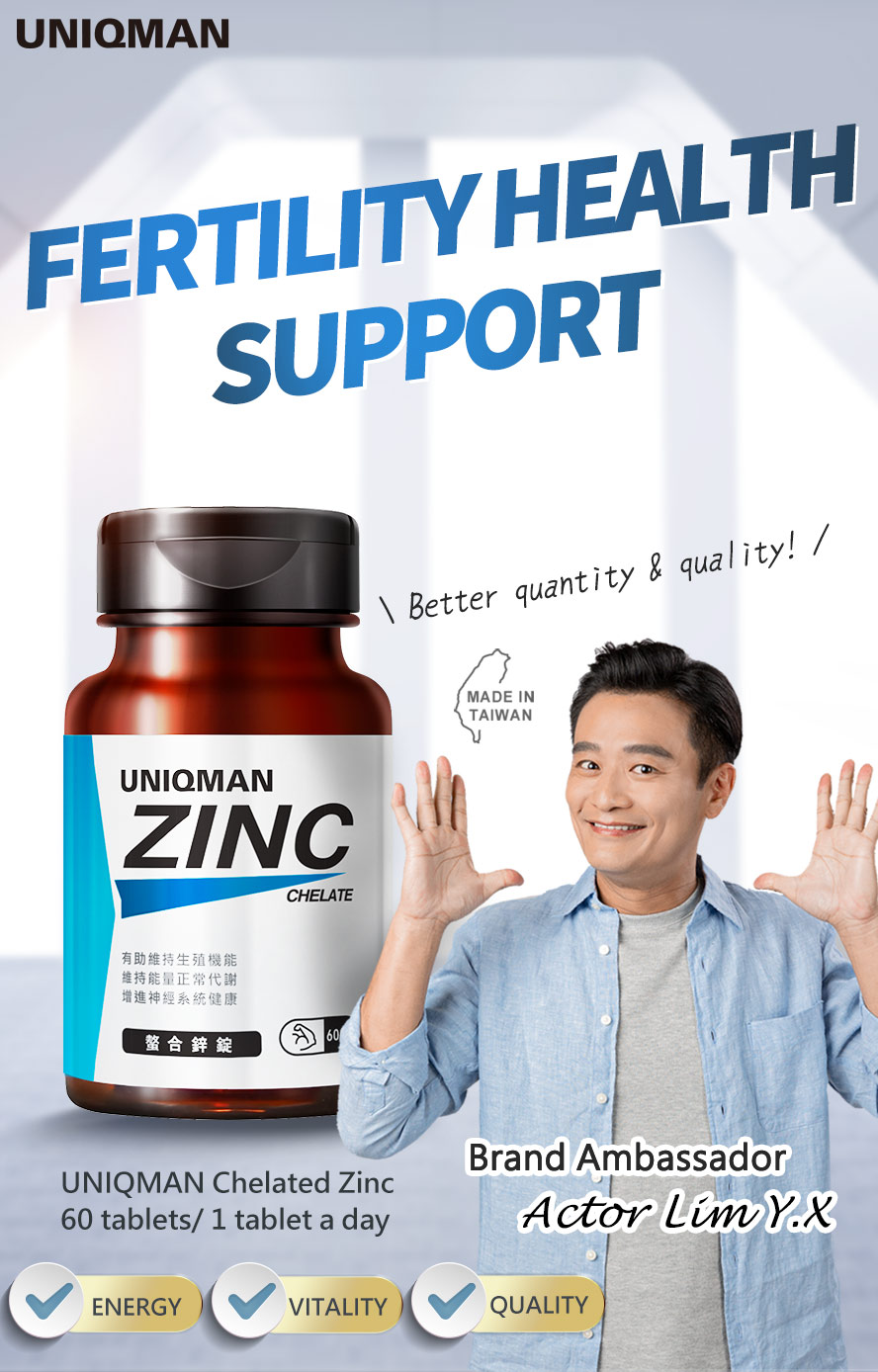UNIQMAN Chelated Zinc supports men's reproductive health, improve seeds quality and vitality.
