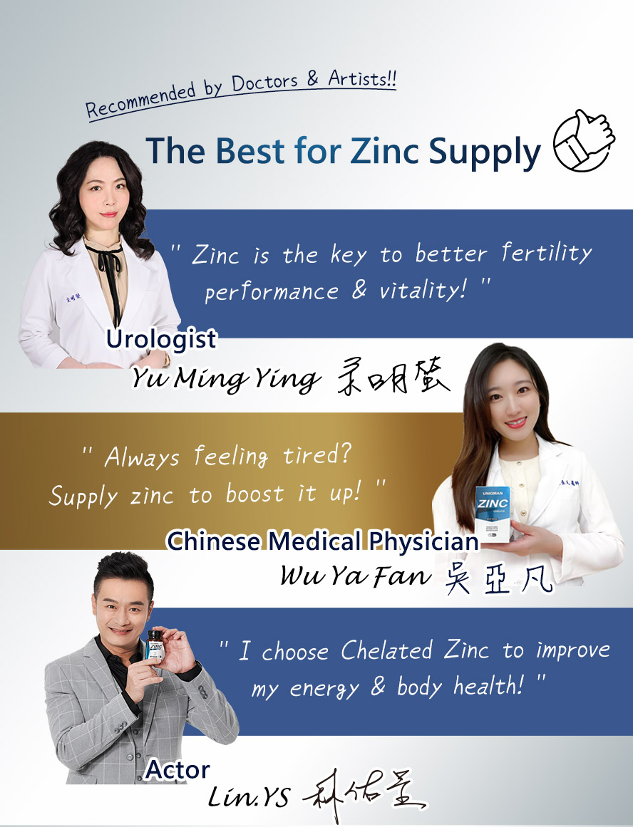 UNIQMAN Chelated Zinc is recommended by urologist, physician and celebrities as best zin supplementation