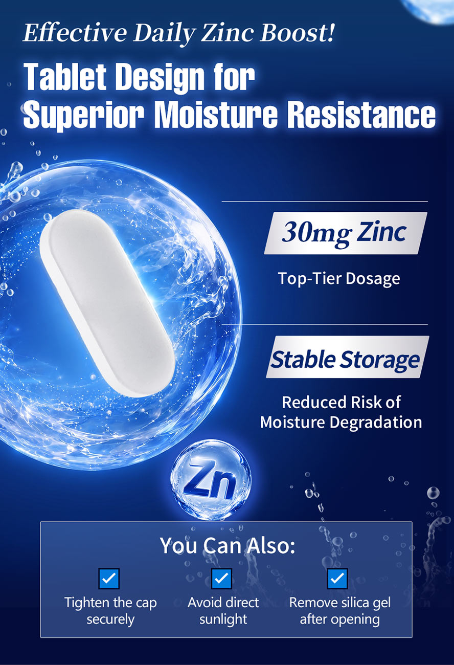Amino Acid Chelated Zinc features a moisture-proof coating for stable quality. It helps build stamina, boost energy, supports male reproductive vitality.