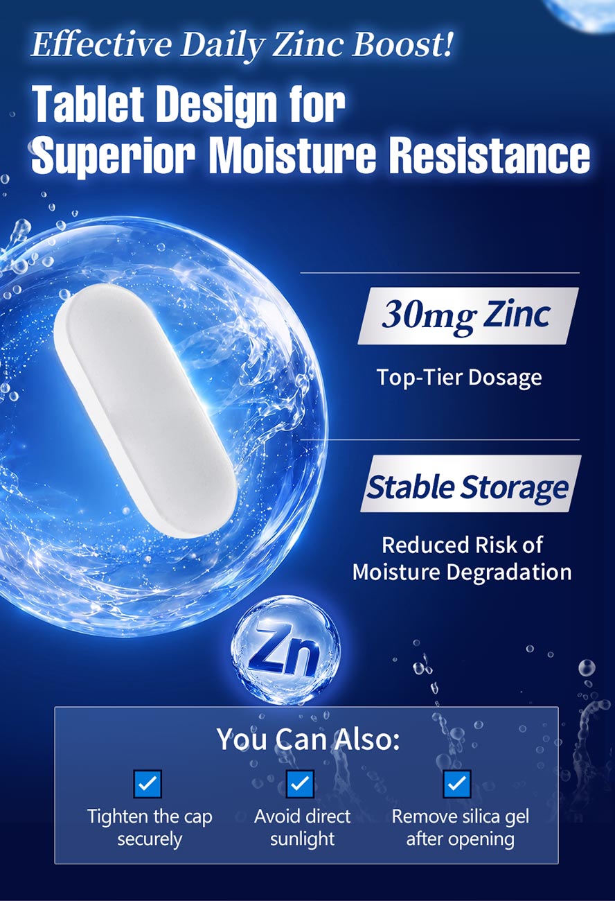 Amino Acid Chelated Zinc features a moisture-proof coating for stable quality. It helps build stamina, boost energy, supports male reproductive vitality.