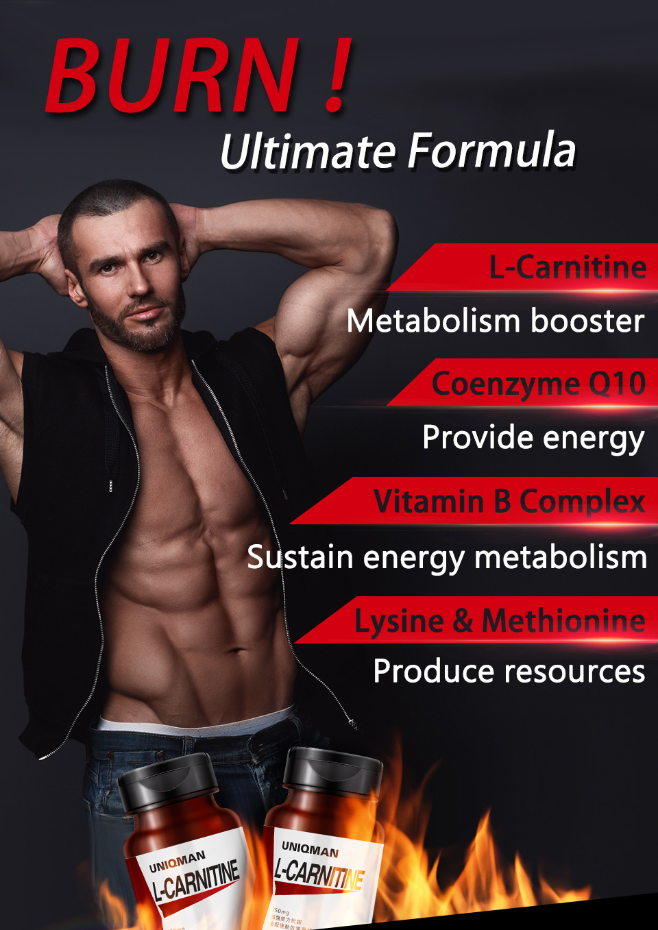 UNIQMAN L-carnitine provides energy and burns fat in our body