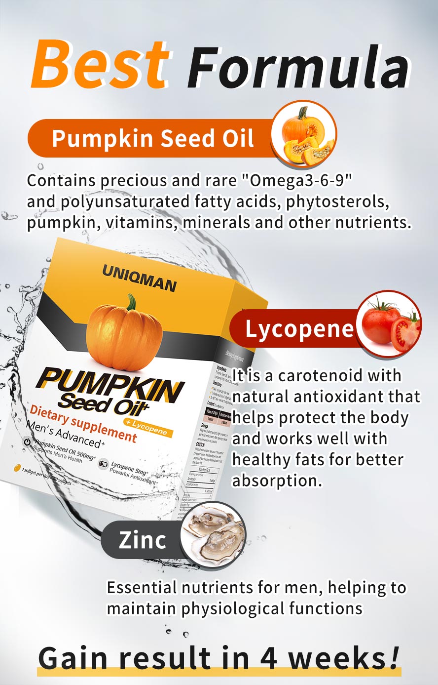 Not only with Pumpkin Seed Oil, UNIQMAN added Zinc and Lycopene to enhance overall man's urination health, efective in one month