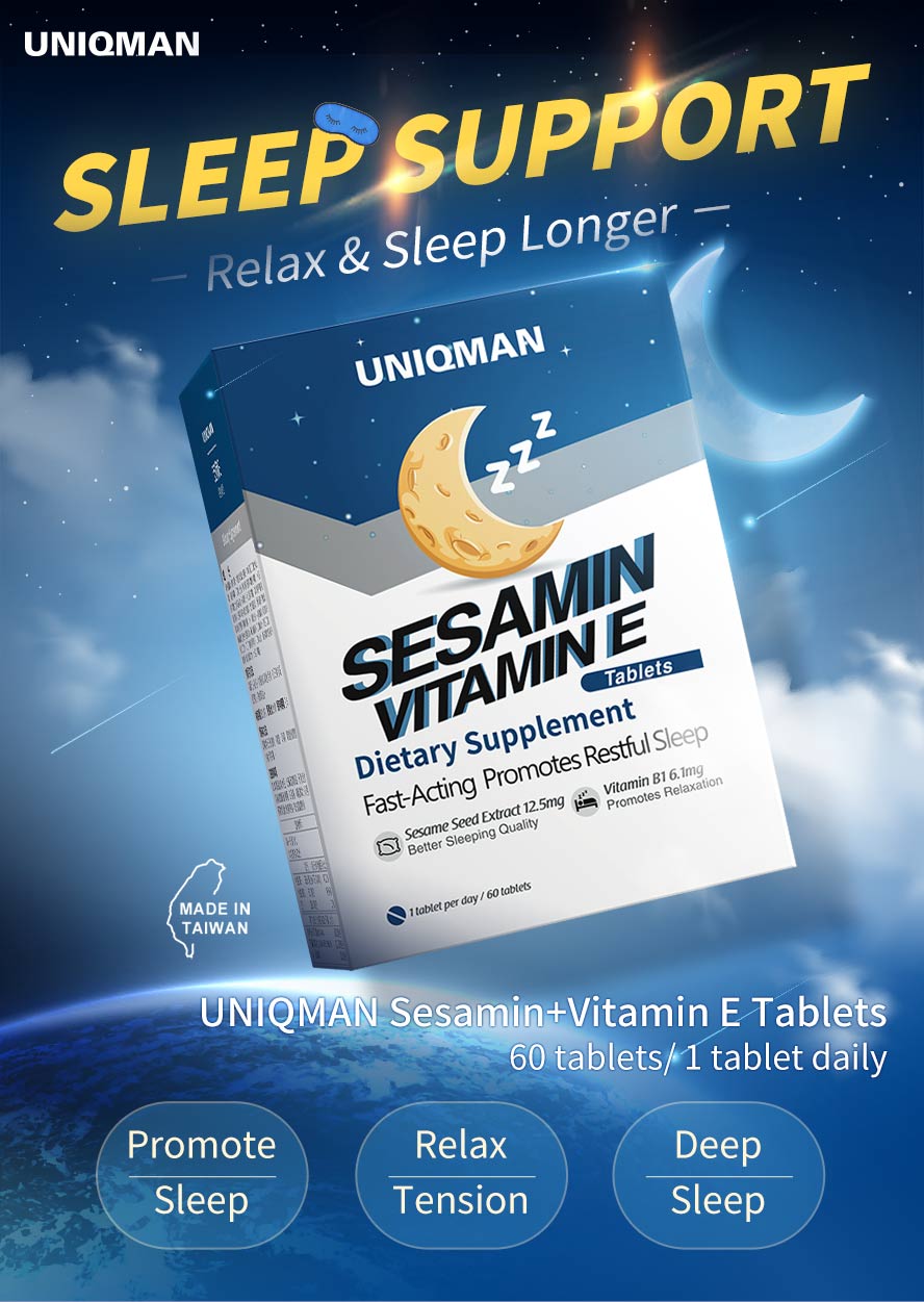 UNIQMAN Sesamin + Vitamin E is a sleep support to relax mind for longer and deeper sleep.