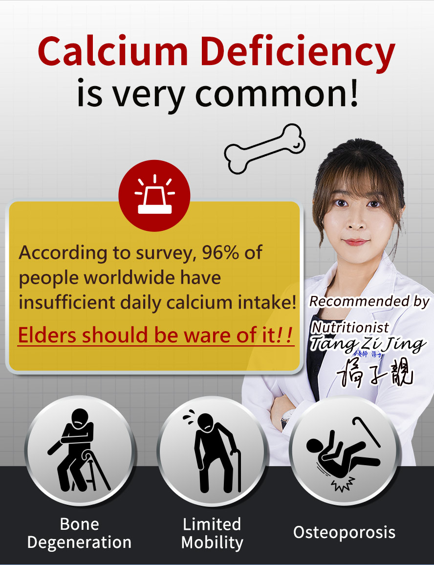 Calcium deficiency will cause bone degeneration, limited mobility, and osteoporosis.