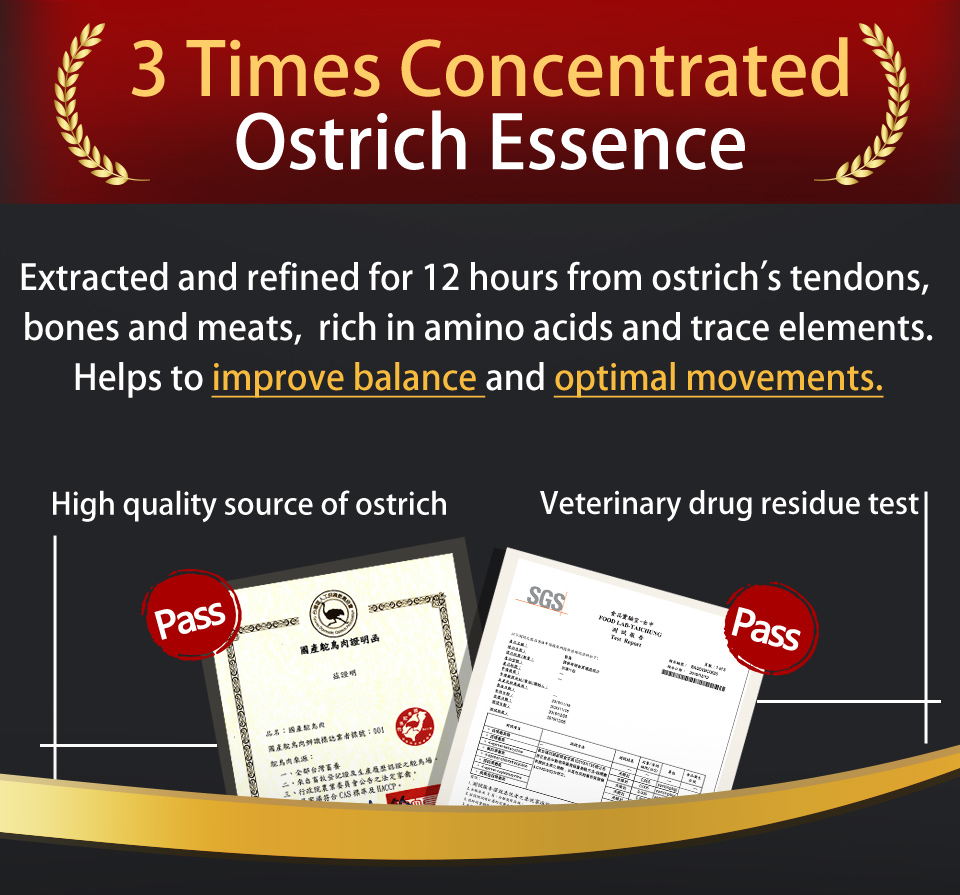 Essence of Ostrich Capsules is sourced from Taiwan premium quality ostrich to help you maintain strong bones.