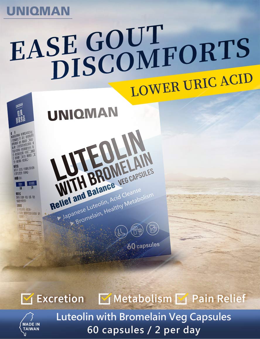UNIQMAN Luteolin with Bromelain Veg Capsules can treat urate crystals accumulated
