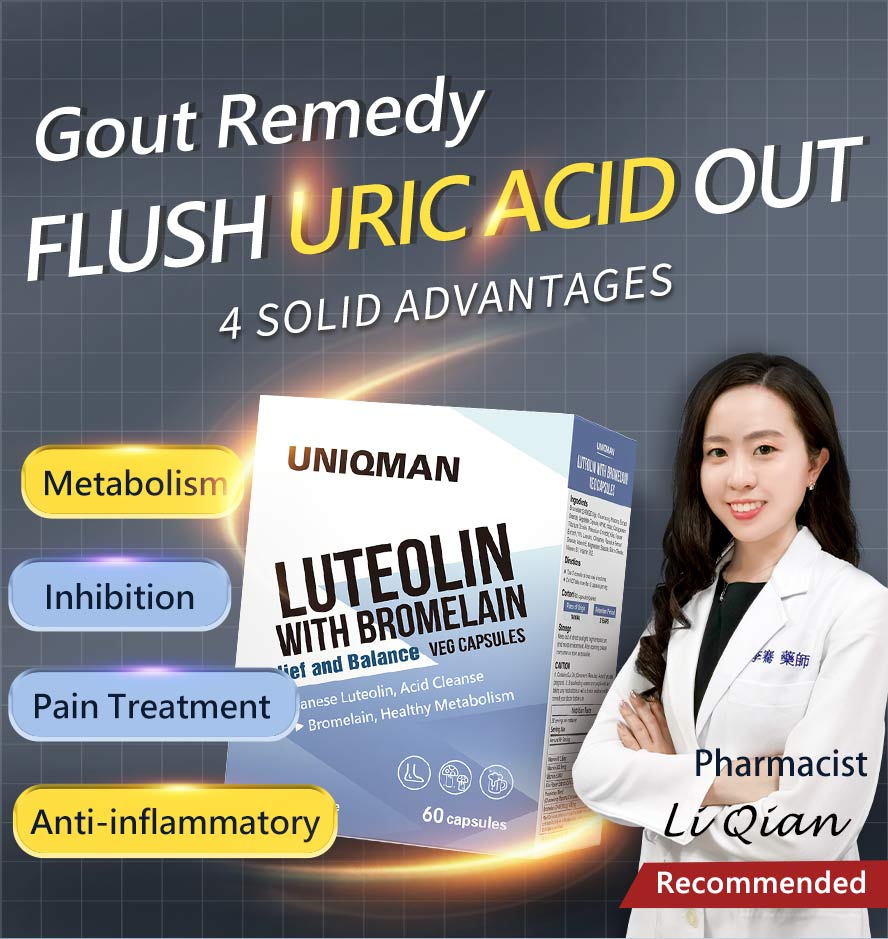 Swelling, inflammation caused by gout can be alleviated Luteolin with Bromelain Veg Capsules