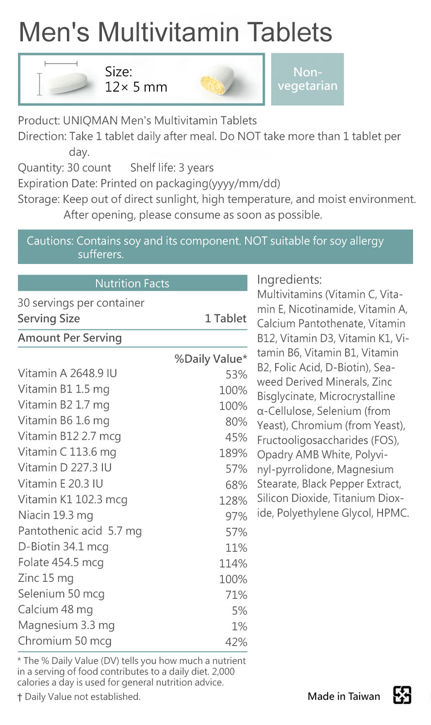 UNIQMAN, safe and effective, first choice of men's comprehensive multivitamin 