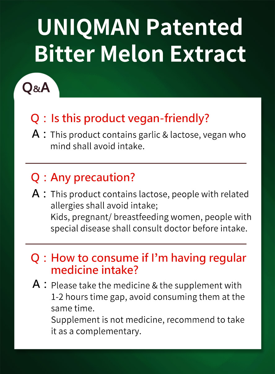 UNIQMAN Patented Bitter Melon is vegan-friendly & safe to eat with patented ingredients