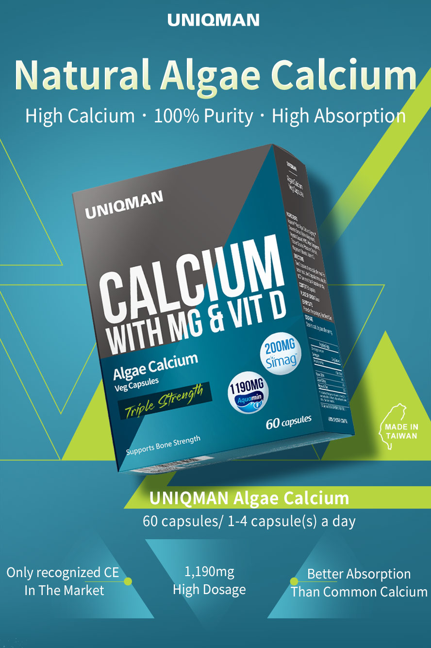 UNIQMAN Algae Calcium has better calcium absorptivity than common calcium to maintain healthy bone & teeth