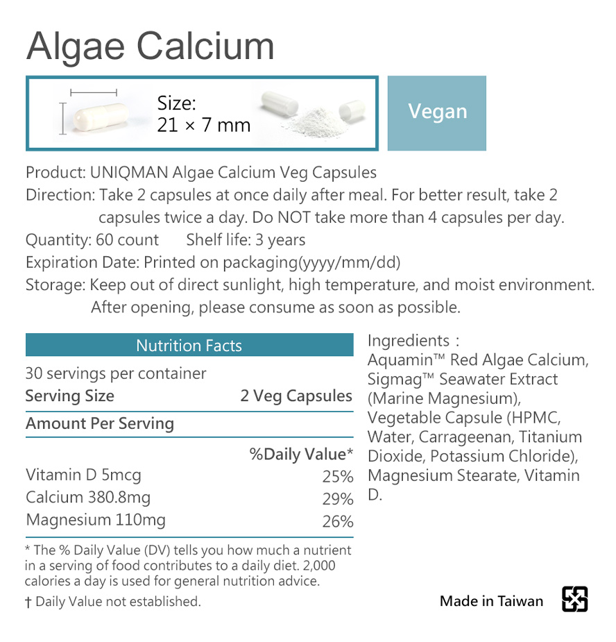 UNIQMAN Algae Calcium satisfy daily needs of adult calcium supply