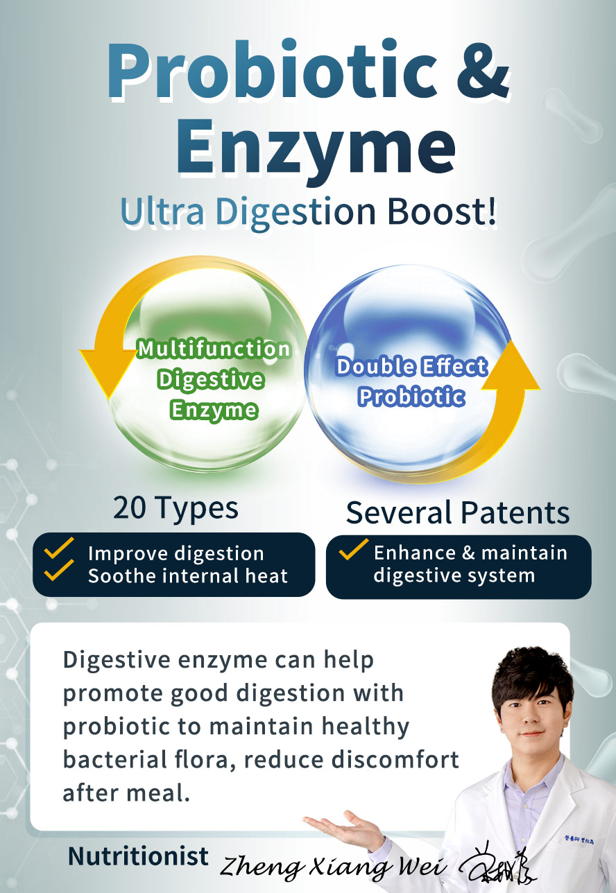 Multifunction digestive enzymes & double effect probiotic for digestion boost