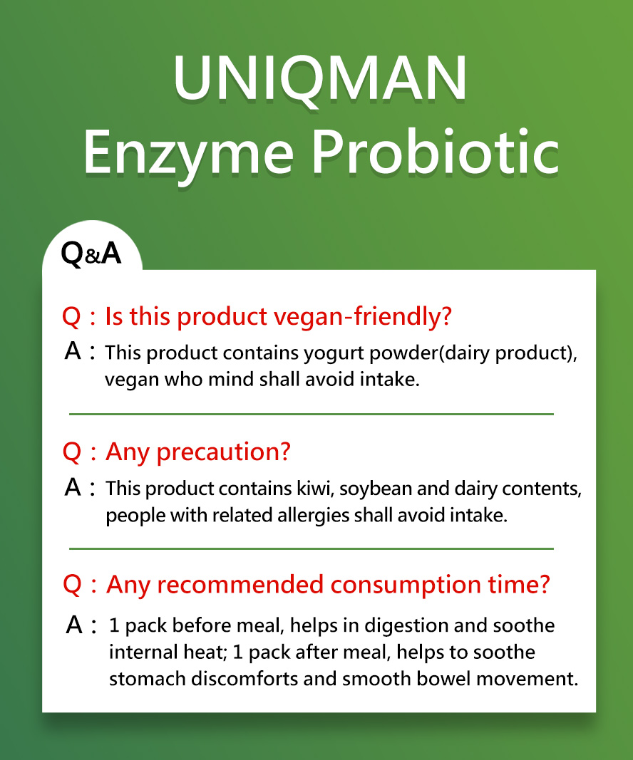 UNIQMAN Enzyme Probiotic can be taken before or after meeal for better digestion & smooth bowel movement