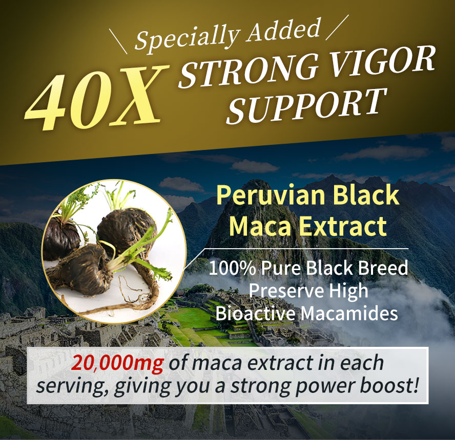 UNIQMAN Patented Flower Pollen with Maca has peruvian black maca extract with high bioactive macamides for strong man power boost.