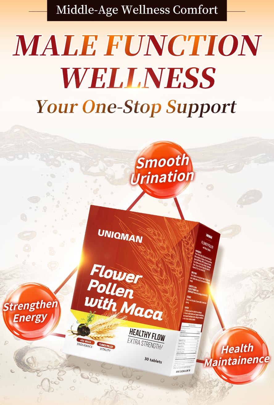 UNIQMAN Patented Flower Pollen with Maca can promote smooth urination, strengthen energy, and health maintainence for middle-age men.