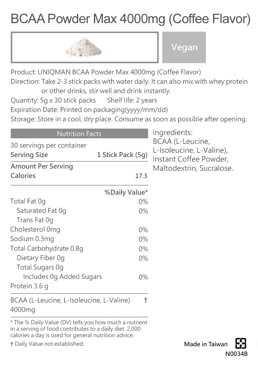 UNIQMAN BCAA Poweder Max 4000mg is safe to take daily as workout energy support.