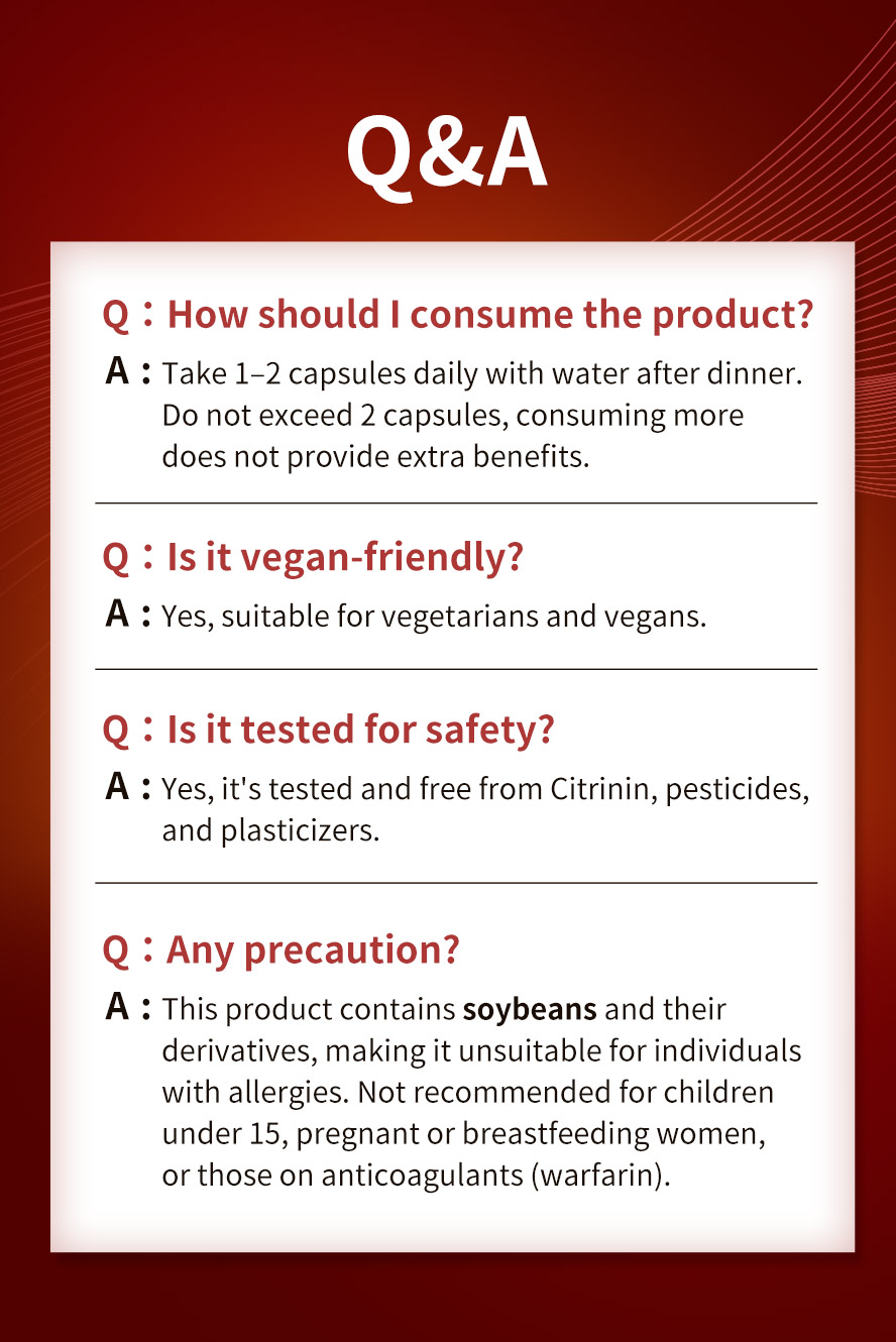 Premium natto with red yeast rice is suitable for vegetarians, but not for those with soy allergies or those taking anticoagulants.