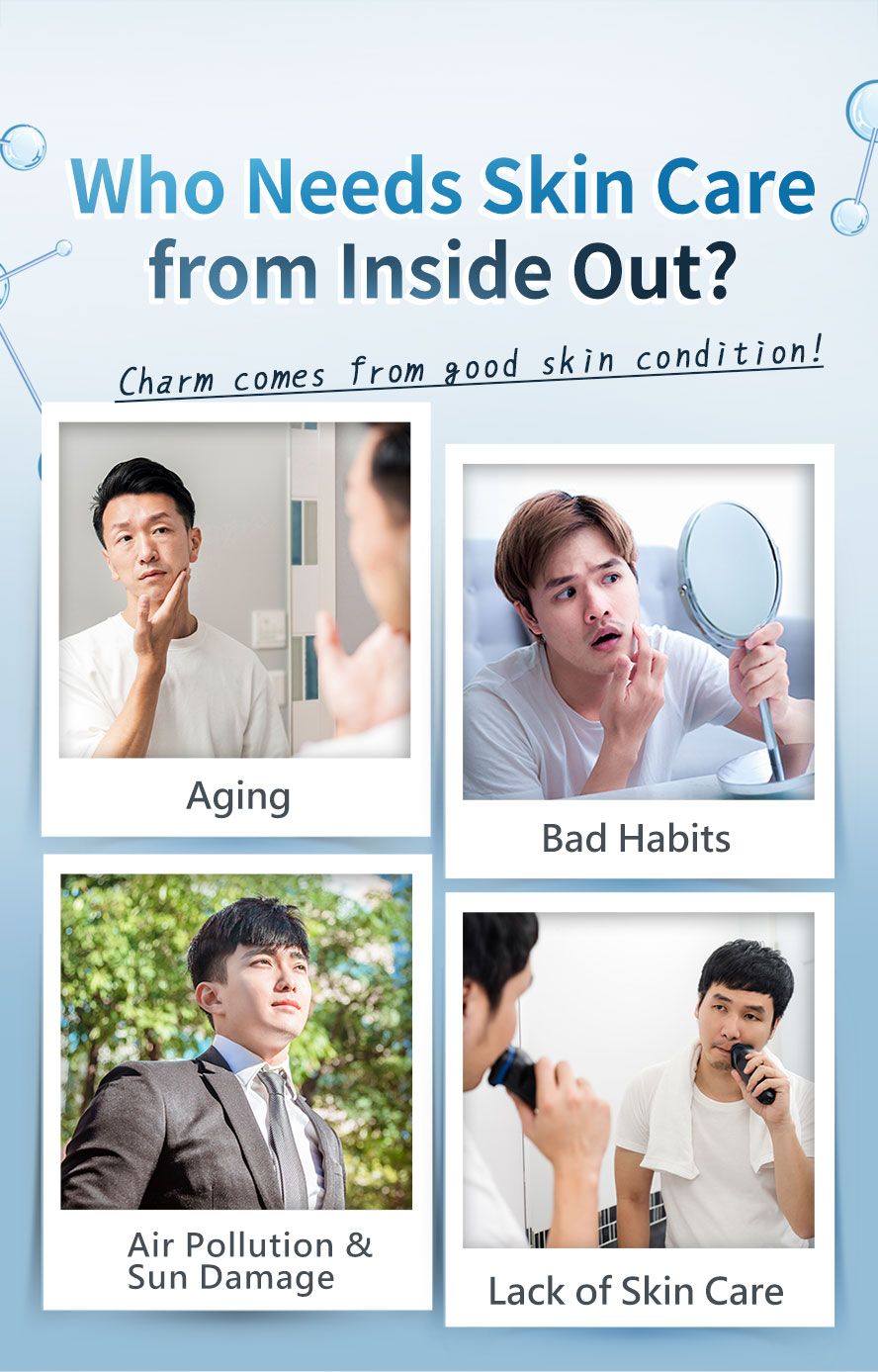 UNIQMAN Collagen helps to figth skin aging and act as daily skin care to recover air pollution and sun damage of skin.