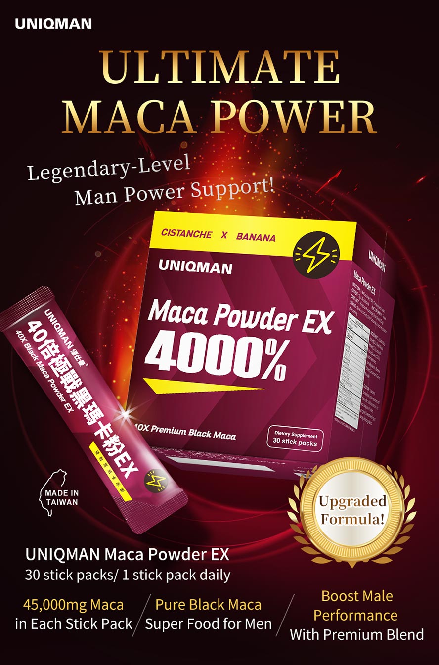 UNIQMAN 40X Black Maca Powder EX boosts stamina, giving men warrior-level support