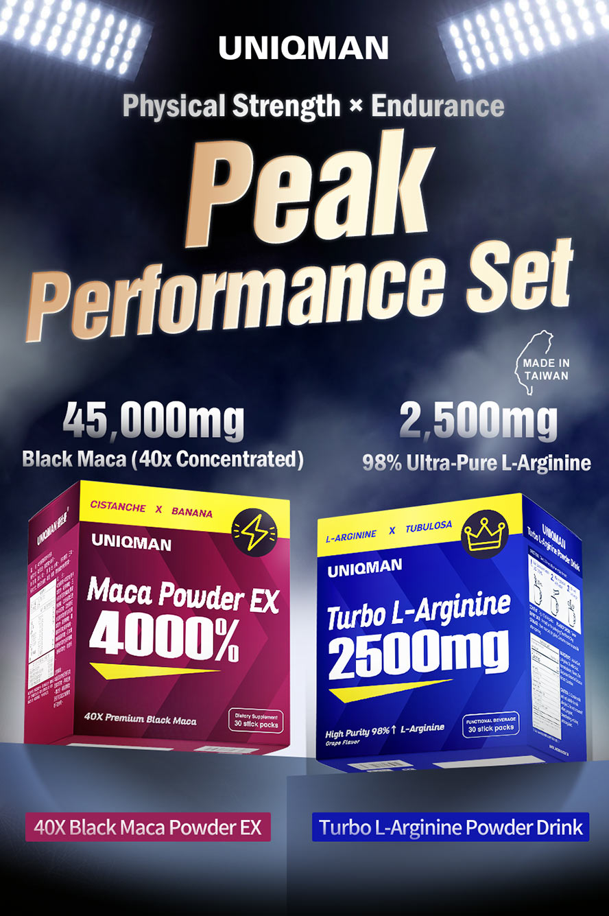 UNIQMAN Peak Performance Set offers higher powder dosage and convenient intake for men needing performance support.