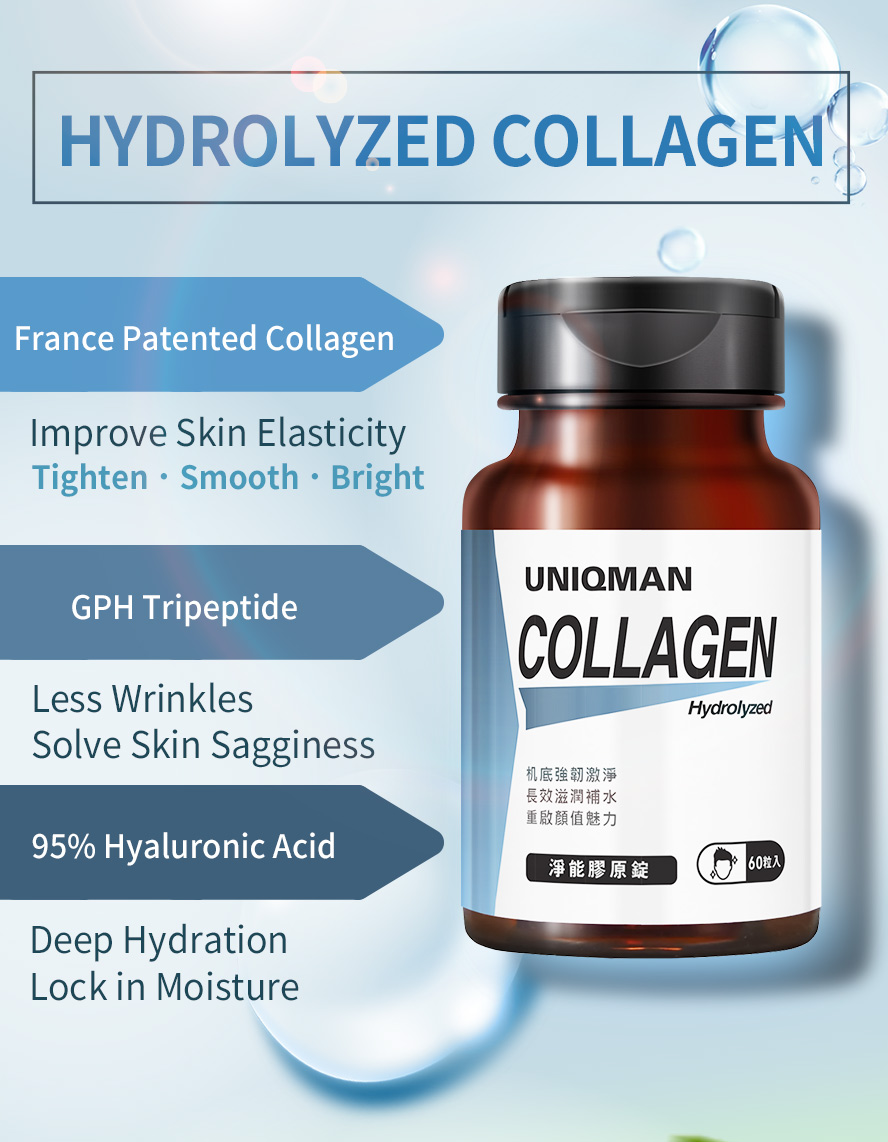 UNIQMAN Hydrolyzed Collagen uses France Patented Collagen to improve the skin elasticity