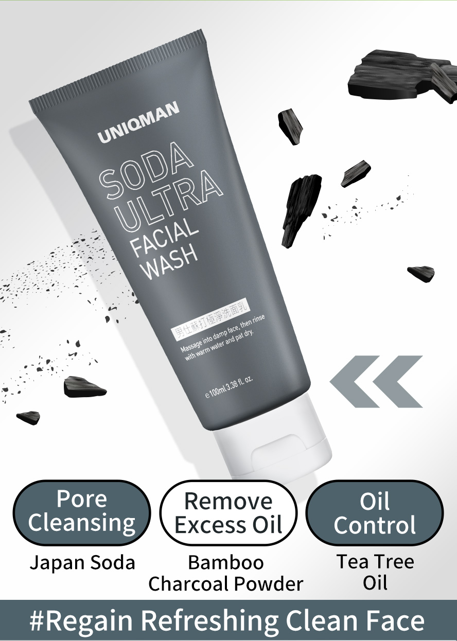 UNIQMAN Soda Ultra Facial Wash can clean pores, remove excessive oil and give exfoliation.