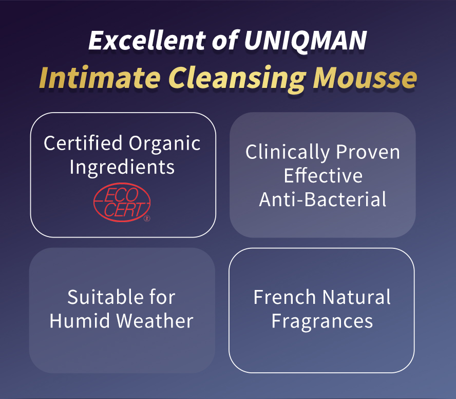 UNIQMAN Male Mousse helps eliminate unhealthy odour without harming the skin and preserves the hygiene of that region.