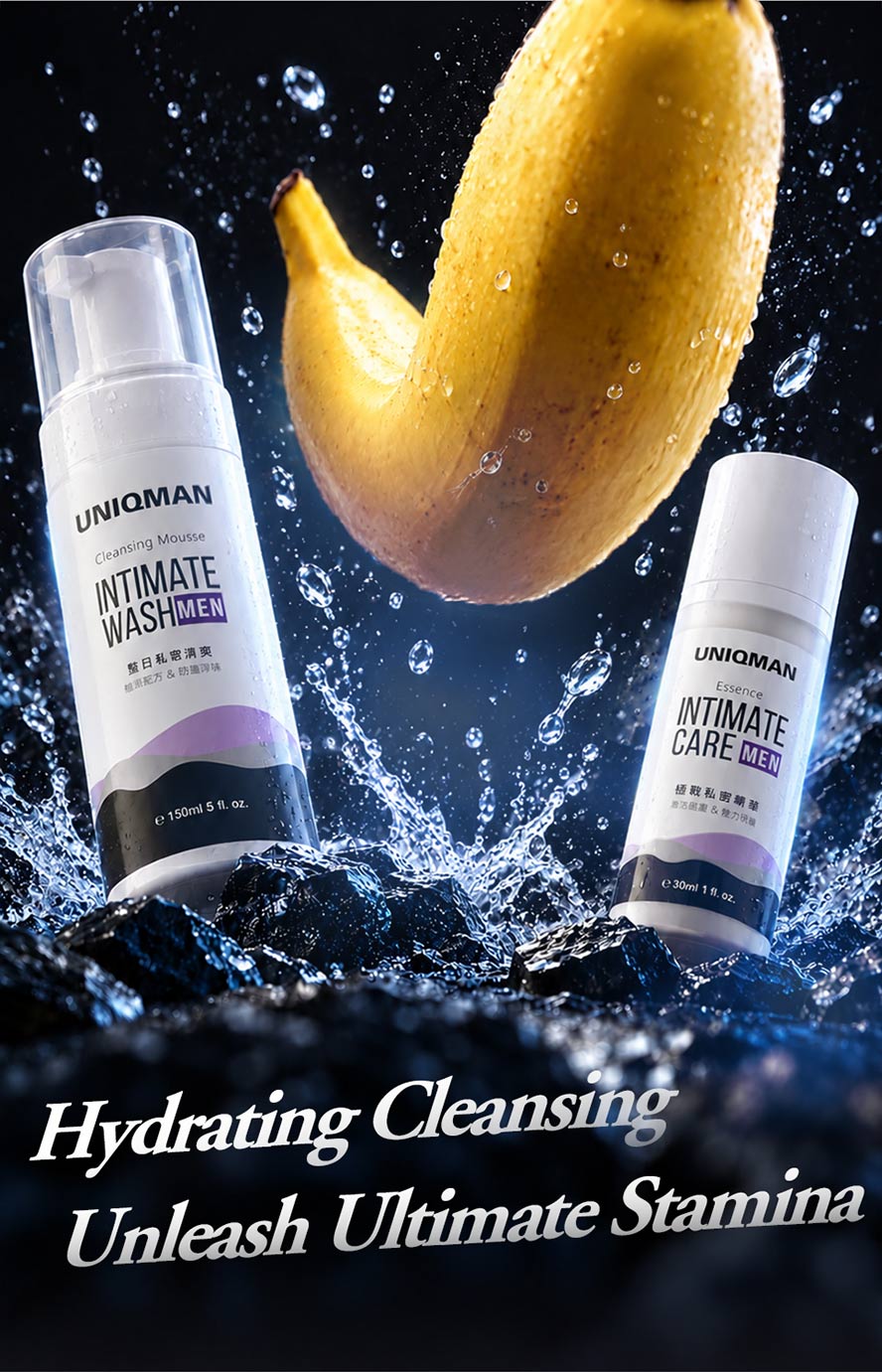 Cleansing Mousse + Care Essence dual action to eliminate odor, relieve dryness, soothe sensitivity, and enhance performance.