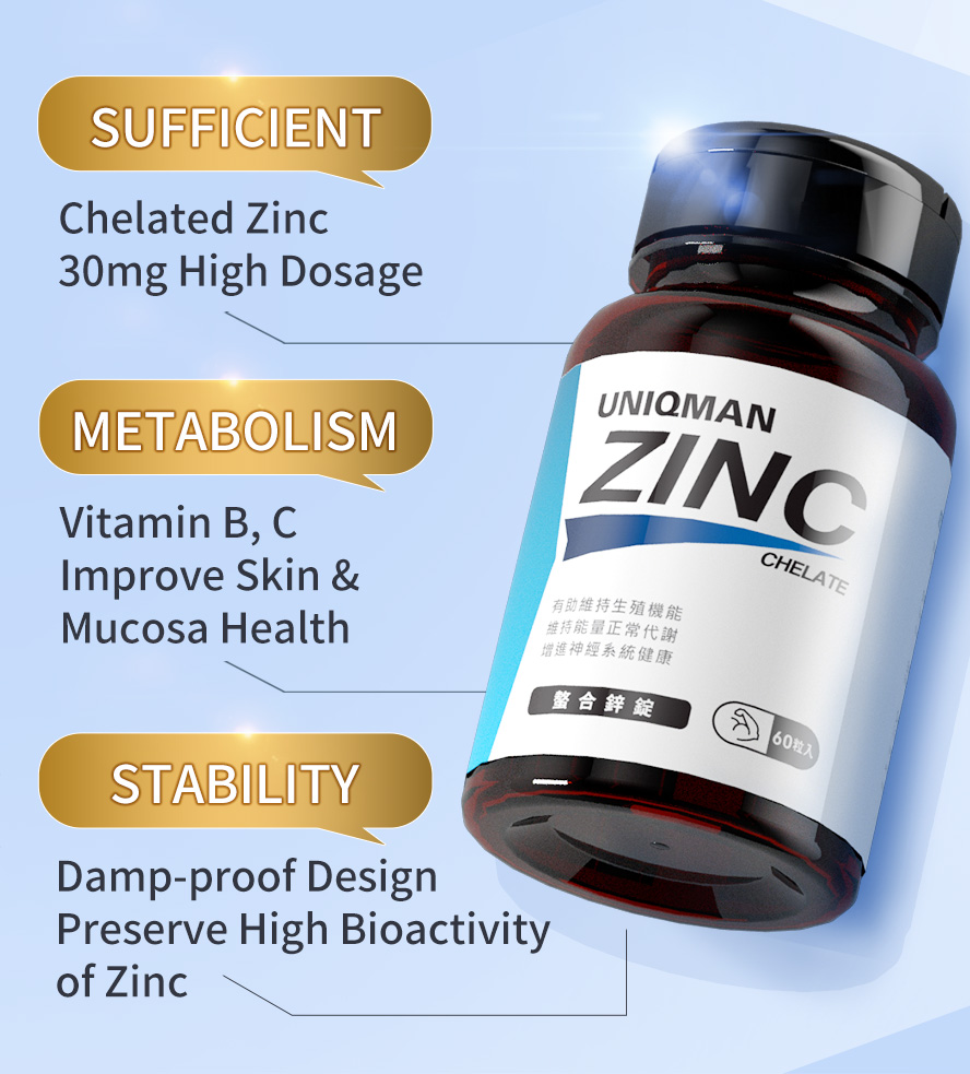 UNIQMAN Biotin Tablets (60 tablets/bottle) + Chelated Zinc Tablets (60