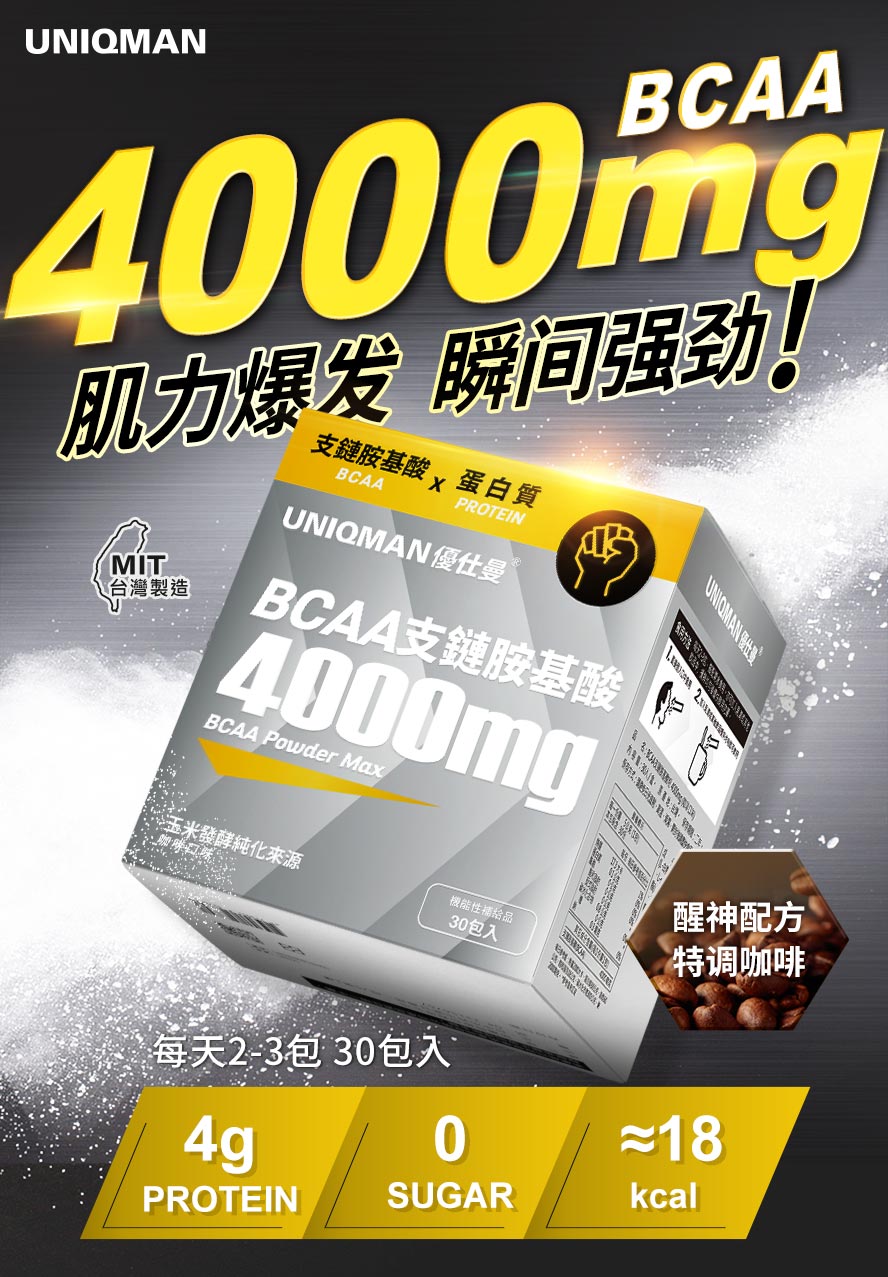 BCAA 功效，4000mgBCAA可促进肌发能量