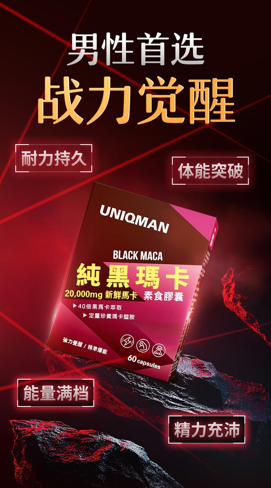 UNIQMAN黑玛卡40倍浓缩，唤醒男人力量，精气神全开，战力满档，提神强身