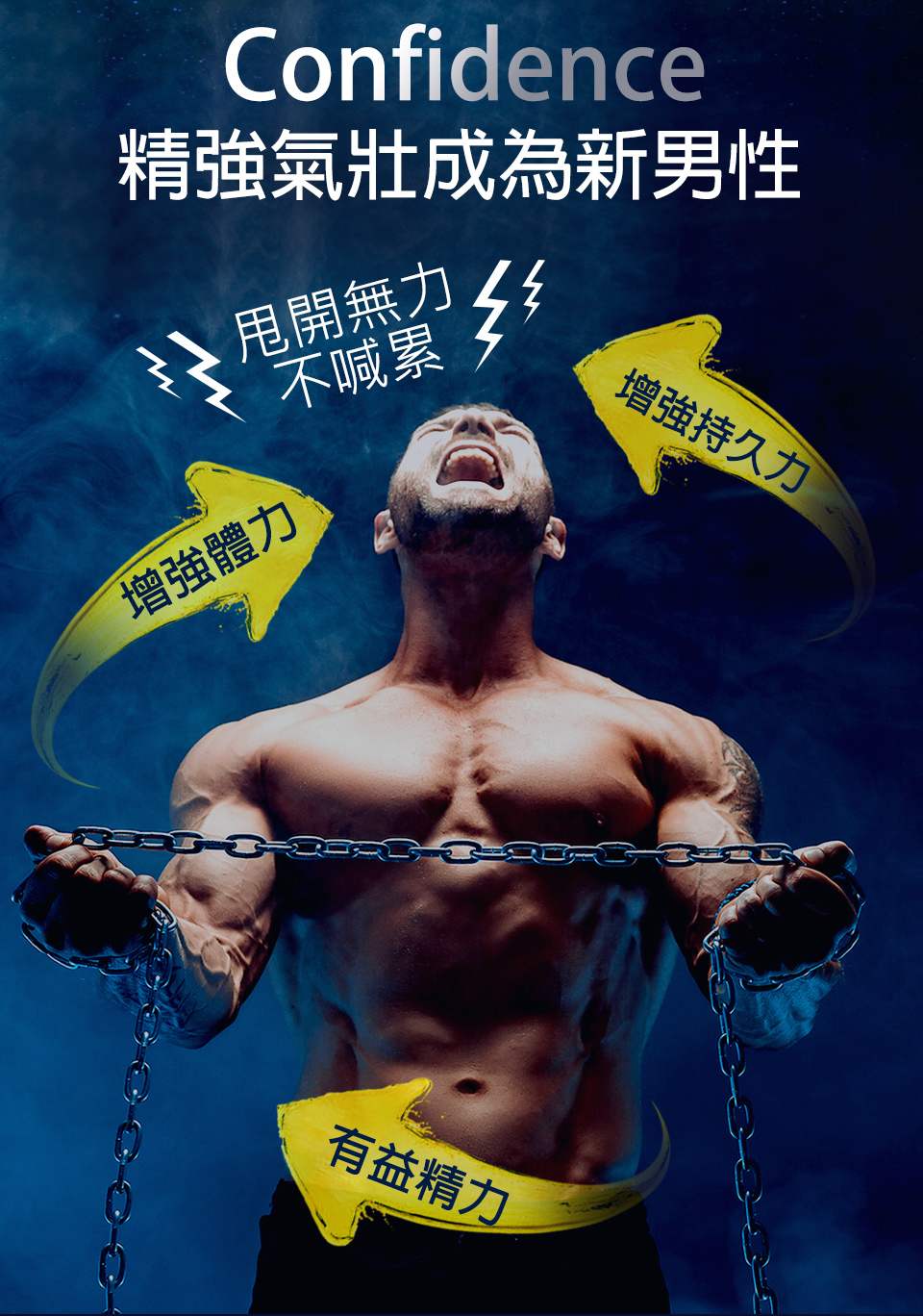 男性食用精胺酸能幫助耐力上升，體力增加促進健康，增強自信心