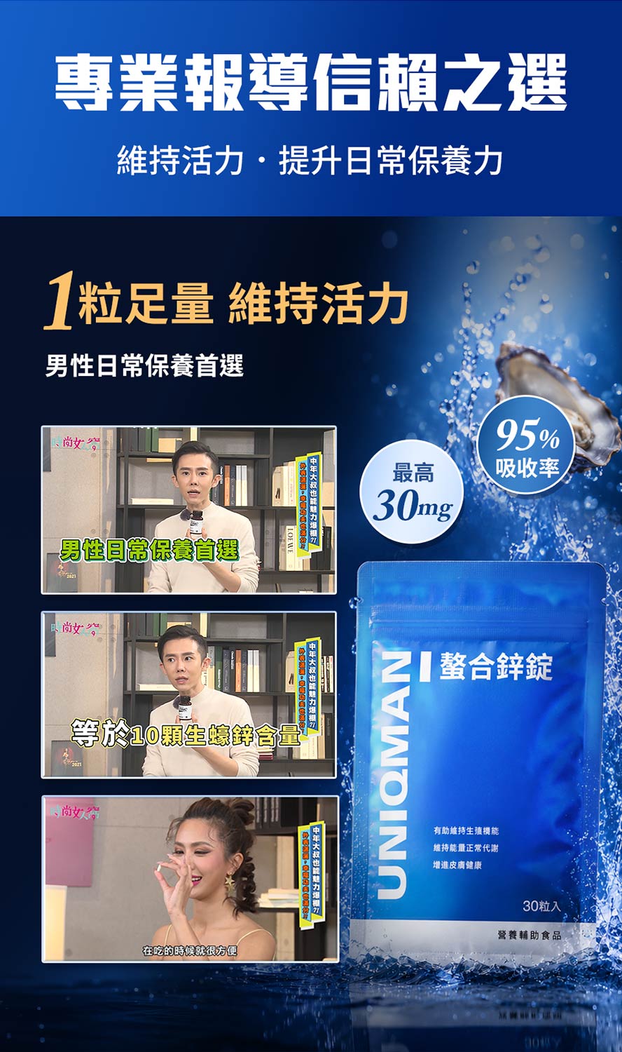 電視節目時尚女人窩推薦,台灣藝人推薦UNIQMAN螯合鋅。