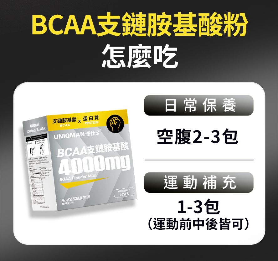 BCAA 吃法，BCAA 怎麼吃最有效，運動吃1至2包，沒運動也可吃