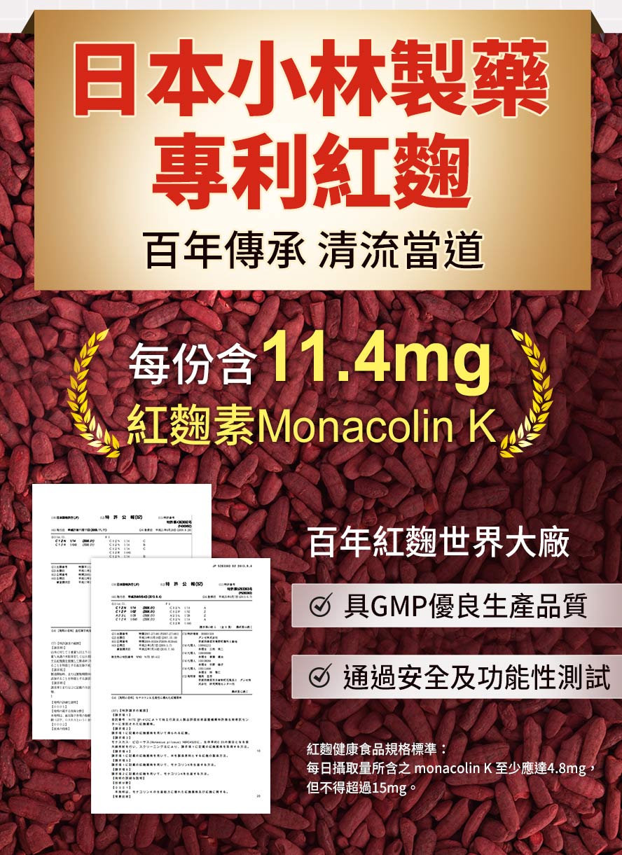 紅麴含有11.4mg Monacolin K