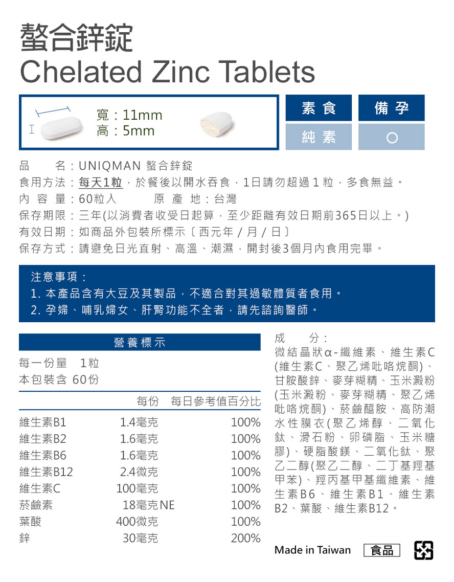 UNIQMAN鋅成分及含量安全無疑慮無添加西藥