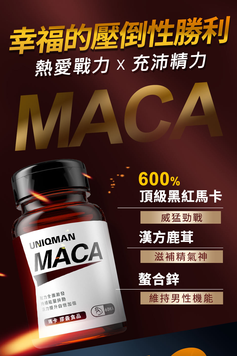95%高純度黑紅瑪卡,吸收率最高的螯合鋅,讓你戰力滿滿