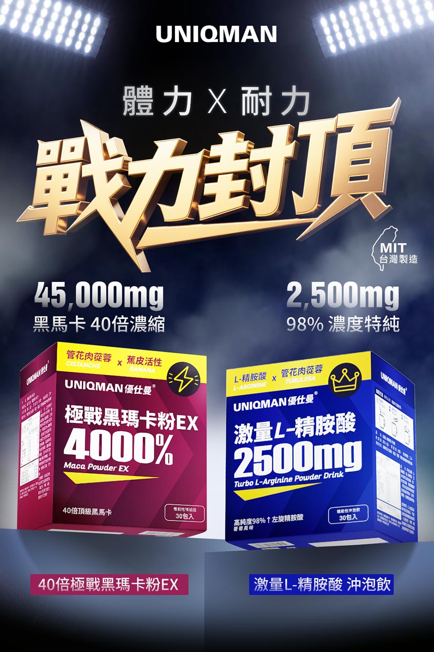 UNIQMAN戰力封頂組-粉劑劑量更高,補充更方便,推薦給有吞嚥問題、中年保養、有提升性功能需求的男性