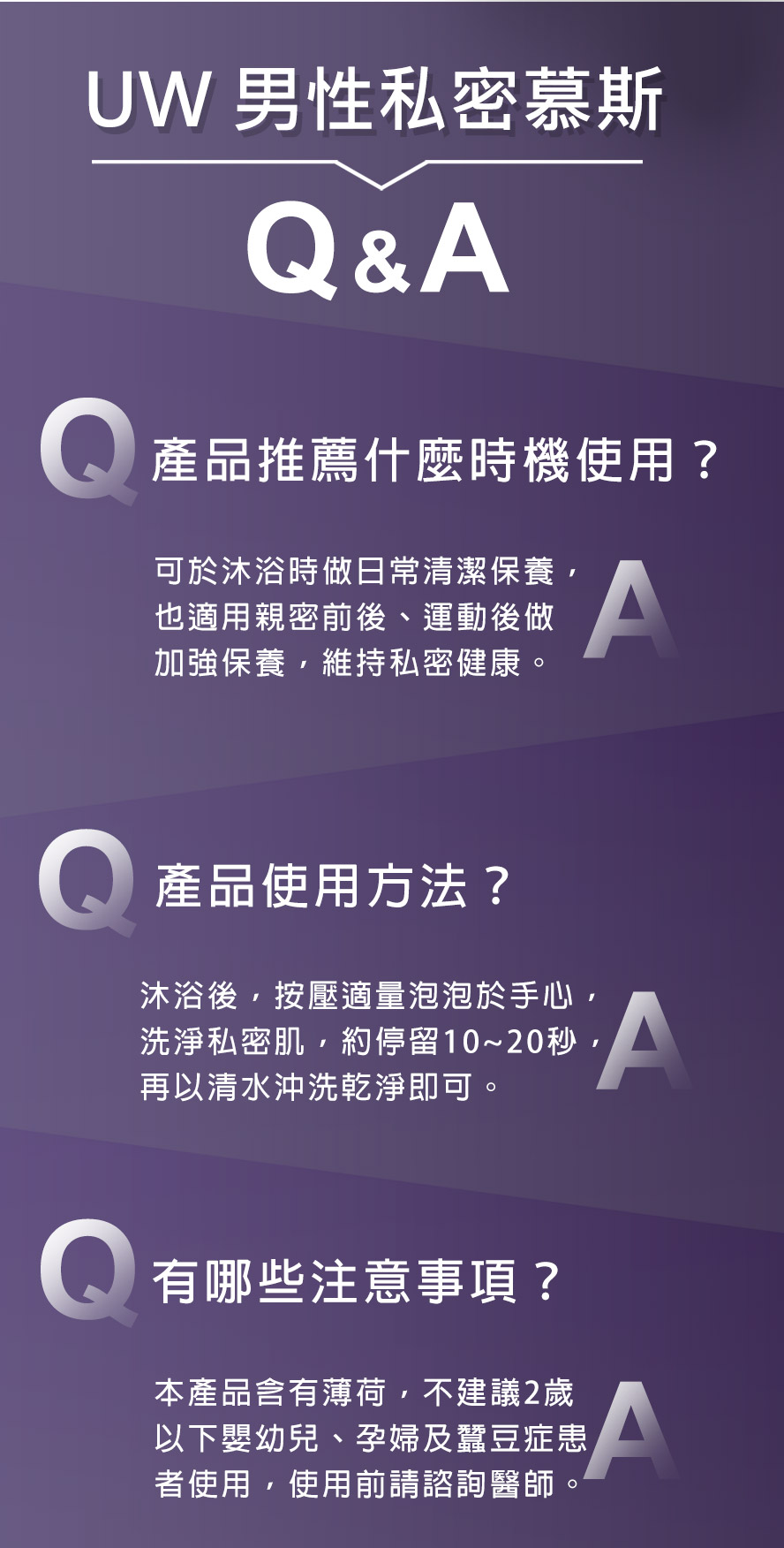 UNIQMAN 男性私密慕斯建議沐浴後按壓適量泡泡洗淨私密處